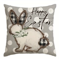 Oster-Kissenbezug mit grauem Hasen und weißen Punkten im Vintage-Stil für Deko - Karo-Ohr Hase Stil (DYM463-1)