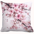 White square pillow case with pink cherry blossoms and Home sweet home text print - Cover Only / Cherry Blossom Text Seal (CDR454-3)