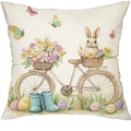 Federa per cuscino pasquale con bici vintage, coniglio e uova su lino - 45*45cm Lino Solo Fronte Senza Imbottitura / Stile Coniglio Su Bicicletta Vintage (DYM462-3)