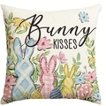 Easter throw pillow cover with Bunny Kisses print and colorful rabbits on white fabric - Bunny Kisses Floral Silhouette (DYM461-3)
