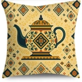 Ethno-Vintage Kissenhülle mit Teekannen-Motiv und böhmischen geometrischen Mustern - Teekanne Muster (CDR452-4) / Kurzplüsch Einseitig Ohne Kern