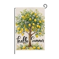 Detailed texture of burlap garden flag with hello Summer lemon tree design - Lemon Tree and Summer Welcome (HYQ97-18)