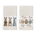 Set asciugamani pasquali con conigli e uova stampati su tessuto in microfibra a righe - 40x60cm / Stile Coniglio a Righe Beige