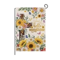 Detail of garden flag texture with sunflower cross design and hello sunshine text - Cross with Sunflowers and Butterflies (HYQ97-13)