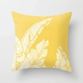 Dettaglio federa gialla con stampa di foglie tropicali bianche in tessuto pelle di pesca - 45x45 cm / Stile Stampa Pianta Tropicale Giallo Zenzero (DRD12-4)