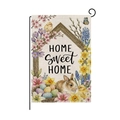 Easter garden flag detail showing Home Sweet Home text with bunny and colorful eggs - Home Sweet Home Bunny Chicks (HYQ98-16)