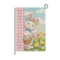 Detailed texture of Easter garden flag with cute rabbit, eggs and welcome text on burlap - Basket Cute Bunny Tulips (HYQ98-17)