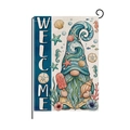 Detail of nautical ocean gnome garden flag made of durable faux linen fabric - Ocean Gnome and Sea Creatures (HYQ97-10)