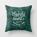 Detail of tropical palm leaf pillow cover with white inspirational quote print - Tropical Plant Letter Beyonce Pattern (DRD7-6)