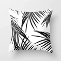 Detail of soft square peach skin pillowcase with black tropical palm leaf pattern - 18x18 Inch / Black and White Minimalist Palm Leaf Style (DRD12-8)