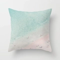 Detail showing high-quality peach skin fabric and minimalist beach photography print cushion - Blue Sea Pink Sand Style (DRD18-5)