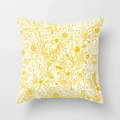 Detailed close-up of yellow floral line art patterns on a soft square peach skin pillowcase - 18x18 Inch / Dense Yellow Line Floral Style (DRD12-9)