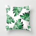 Square peach skin throw pillow case with green tropical banana leaf pattern for home decor - Printed Tropical Banana Leaf Pattern (DRD7-2)