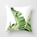 Close-up of green banana leaf pattern on a square peach skin fabric pillow cover - Minimalist Green Banana Leaf Pattern (DRD7-3)