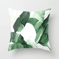 Detail view of square peach skin pillowcase with green tropical watercolor leaf pattern - Watercolor Green Banana Leaf Pattern (DRD7-4)