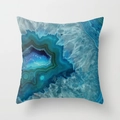 Funda de cojín cuadrada de piel de melocotón con estampado de ágata mármol azul y turquesa - Textura de Geoda de Ágata Verdosa(DRD31-2)