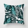 Detailed macro view of tropical monstera leaf patterns on soft peach skin pillowcase - 18x18 Inch / Dark Green Tropical Plant (DRD22-22)