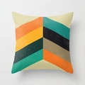 Funda de cojín retro con patrón geométrico chevron naranja y azul de estilo moderno - Rayas Chevron Retro (DRD17-3)