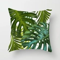 Close-up of tropical monstera leaf prints on square peach skin cushion cover fabric - 18x18 Inch / Tropical Leaf Pattern 3 (DRD95-3)