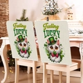 St. Patrick's Day chair covers with lucky white cat and green clover on linen fabric - White Cat with Feeling Lucky Text (TYTDR119-6)