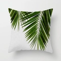 Detailed close-up of tropical palm leaf print on a white peach skin velvet pillowcase - 18x18 Inch / Fresh Palm Leaves (DRD22-5)