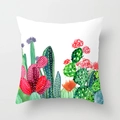 Detail of tropical cactus watercolor print on white peach skin pillowcase fabric - 18x18 Inch / Watercolor Cactus (DRD22-6)