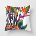 Detail of colorful watercolor bird of paradise flower on soft peach skin pillow cover - 18x18 Inch / Bird of Paradise Flower (DRD22-8)