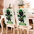 St. Patrick's Day chair covers with cat and shamrock patterns, set of 2 pieces - Black Cat Holding Beer Pattern (TYTDR119-10)