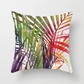 Detail of vibrant tropical palm leaf watercolor pattern on a square throw pillowcase - 18x18 Inch / Colorful Tropical Plants (DRD22-17)