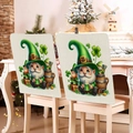 Fundas de silla de San Patricio con gnomos verdes y tréboles en tela de lino - Estilo Gnomo con Monedas de la Suerte