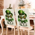 Two St. Patrick's Day chair covers with lucky cat in green hats on linen fabric - Long-haired Cat with Glasses (TYTDR119-11)