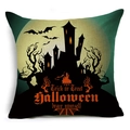 Halloween linen throw pillow cover with haunted castle silhouette and full moon on dark background - Dark Green Castle Full Moon Withered Tree Style (YMDW3-7)