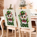 Set of 2 St. Patrick's Day chair covers featuring a white cat and lucky shamrock clover - White Cat with Clover LOVE Style (TYTDR119-12)