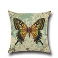 European style cotton linen pillow with vintage butterfly art print on textured fabric - 45x45cm / Orange Yellow Vintage Butterfly Style (YMD3-2)