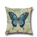 European style cotton linen square pillow featuring a vintage blue butterfly pattern - 45x45cm / Peacock Green Butterfly Style (YMD3-3)