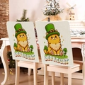 Saint Patrick's Day chair cover featuring cartoon cat and clover on faux linen fabric - Orange Cat LEPRECAT Pattern (TYTDR119-16)