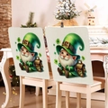 Set of St. Patrick’s Day chair covers with Irish gnome design on white dining chairs - Gnome with Retro Bag Style