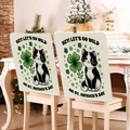 St. Patrick's Day chair back covers featuring cartoon cats and green clovers on linen - B&W Cat Wild St. Patrick's Day (TYTDR119-17)