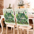 St. Patrick's Day faux linen chair covers featuring green Irish cottage and shamrock motifs - Irish Style Green House Style