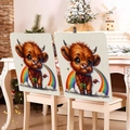 Set di 2 coprisedie per San Patrizio con mucca delle Highland e arcobaleno - Stile Mucca delle Highlands con Arcobaleno e Fiocco (TYTDR117-6)