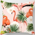 Housse de coussin flamant rose en peau de pêche avec motifs tropicaux et fleurs - 45x45 cm / Style Flamant Nature Tropicale (DRD34-5)