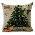 Vintage Christmas linen pillowcase featuring tree, birds and floral postmark patterns - Vintage Letter Stamp Floral Christmas (YMDS3-3)