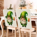 Saint Patrick's Day chair covers featuring green gnome patterns on linen fabric - Gnome Holding Tricolor Flag Style
