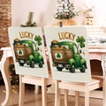 Set of two St. Patrick's Day chair covers featuring a green lucky truck and clover design - LUCKY Green Truck Style