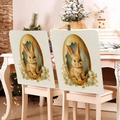 Easter bunny and floral egg print linen chair back covers in a set of two pieces - Rabbit in Lace Egg Frame (TYTDR114-6)