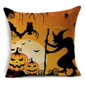 Halloween decorative pumpkin and witch silhouette cushion cover in linen fabric - Halloween Moon Night (YMDW2-15)