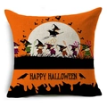 Detail of Halloween throw pillow cover showing witch and bat patterns with texture - Witch Parade (YMDW2-13)