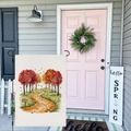 Linen autumn trail garden flag with maple leaf forest pattern and wooden sign text - Hyqt51-16