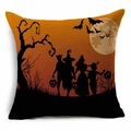 Detail of Halloween pumpkin trick or treat cushion cover with silhouette of kids and moon - Candy Time (YMDW2-10)