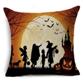 Detail of the textured linen fabric with Halloween pumpkin and silhouette print - Trick or Treat Kids (YMDW2-9)